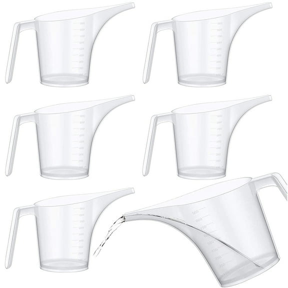 6Pack Measuring Funnel Pitchers, 1000ml Large Capacity Easy Pour Measuring Cup with Long Spout for Soap Cakes Making, Filling Muffin Pans, Bakeware Molds, Oils, Fluids (33OZ)