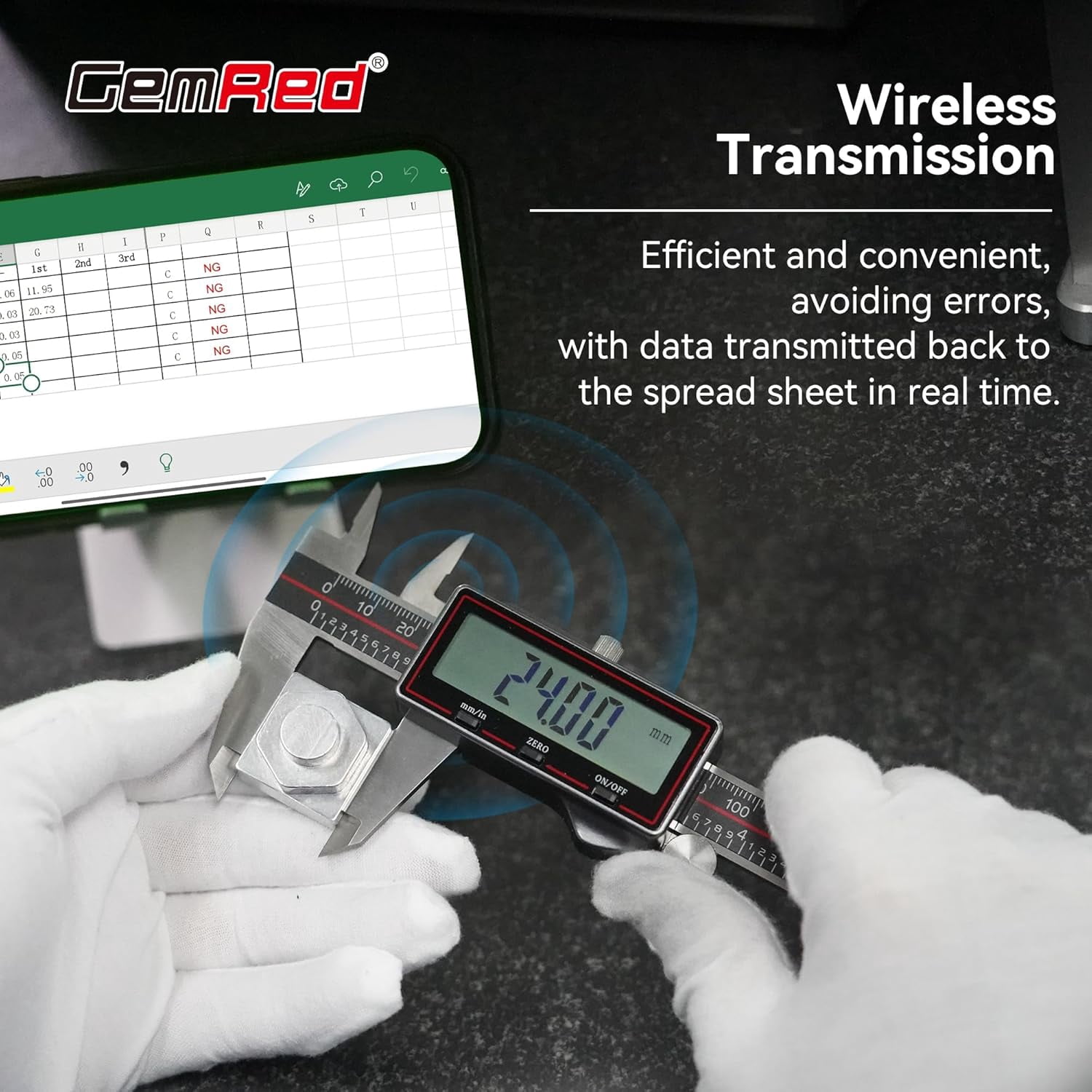 Wireless Digital Caliper 0-6 Inch/150mm with Data Transfer to Excel/Phone/PC, Stainless Steel Caliper Measuring Tool with Auto-Off, Large LCD Inch/MM for DIY/Household/3D-printing