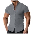 thumbnail image 4 of LINGLANG Men's Muscle Fit Stand Collar Shirt Summer Lightweight Solid Color Athletic Dress Shirt for Gym & Daily, 4 of 4