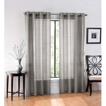 Ruthy's Textile 2 Piece Window Sheer Curtains Grommet Panels 54" X 90" Total 108" X 90" Inch Length for Kitchen,Bedroom/Living Room Color: Grey