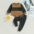 thumbnail image 2 of Otqutp Spring Baby Clothing Sets Toddler Boy's Long Sleeved Patchwork Striped Pantsuit for 0 To 5 Years Elastic Pants 2PCS Fall Winter Clothes, 2 of 4