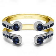 10k Solid Gold Sapphire Chevron Shared Prong Ring Guard (0.6ctw)