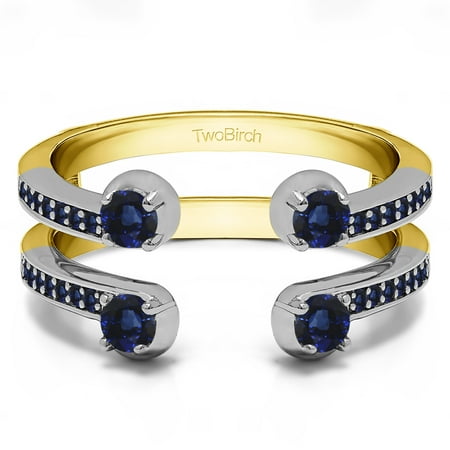 10k Solid Gold Sapphire Chevron Shared Prong Ring Guard (0.6ctw)