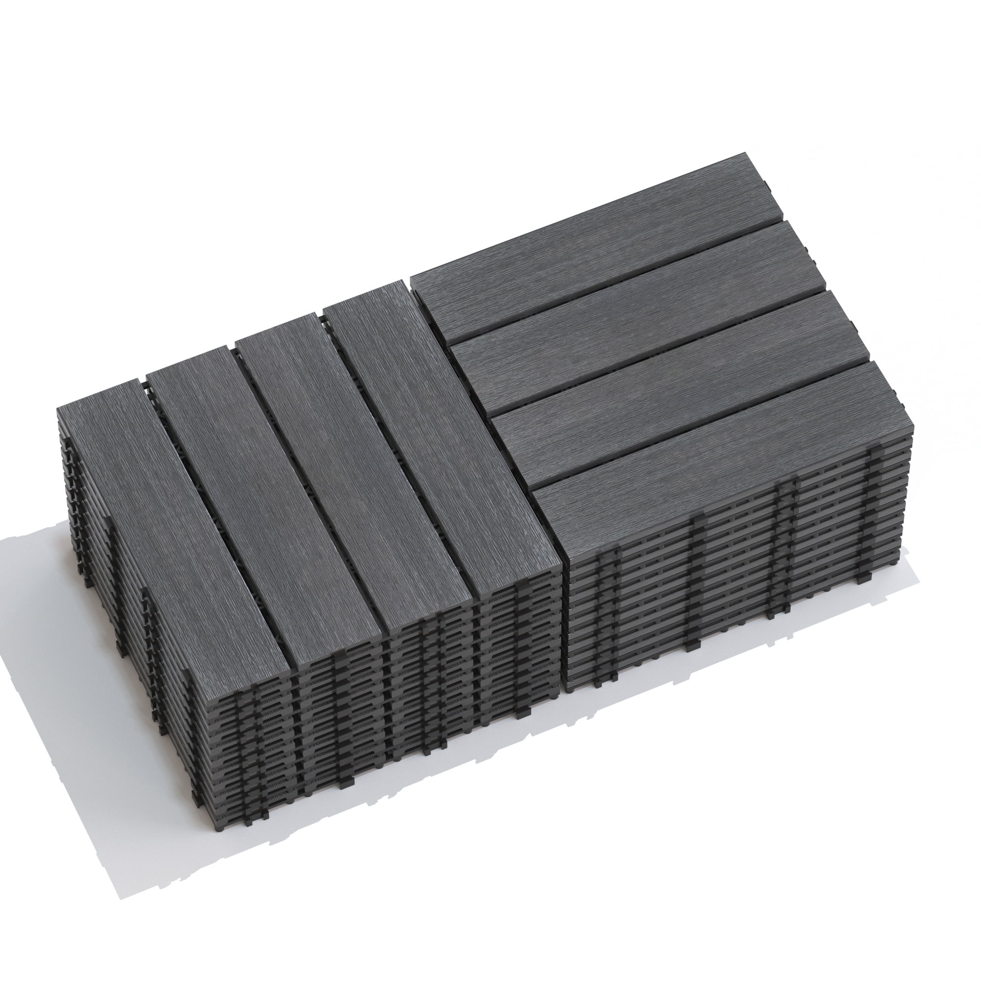 Miniyam 22 Pcs Interlocking Deck Tiles, 12" x 12", Wood-Plastic, for Outdoor Balcony Garden, Dark Gray