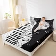 thumbnail image 4 of Manfei Teens Piano Music Twin Sheet Sets, Geometric Stripes Twin Fitted Sheet, Black White Musical Note Flat Sheet, Ultra Soft Home Decor, 3pcs, 4 of 7