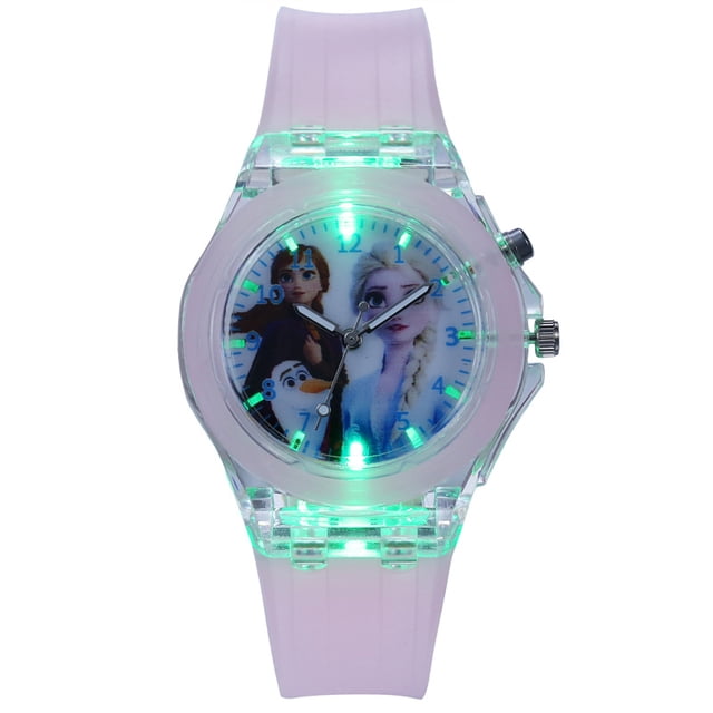 Watch luminous children's electronic watch silicone cartoon watch Frozen pink sisters