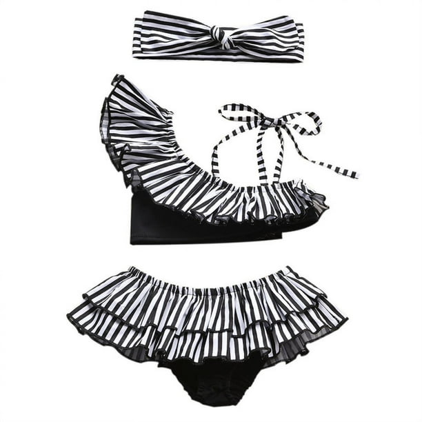 Toddler Baby Girl Ruffle Swimsuit Bikini Set One Shoulder Beachwear