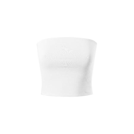 - Made by Olivia Women's Causal Strapless Cute Basic Solid Cotton Tube Top White L