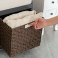 thumbnail image 3 of Solid Wood Shoe Storage Bench with 2 Brown Paper Rattan Drawer and White Cushion, 3 of 8