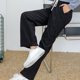 thumbnail image 3 of Pantalones rectos cálidos Rimocy de otoño e invierno para mujer, pantalones casuales de cintura elástica y pierna ancha, pantalones sueltos de terciopelo liso para mujer, 3 of 6