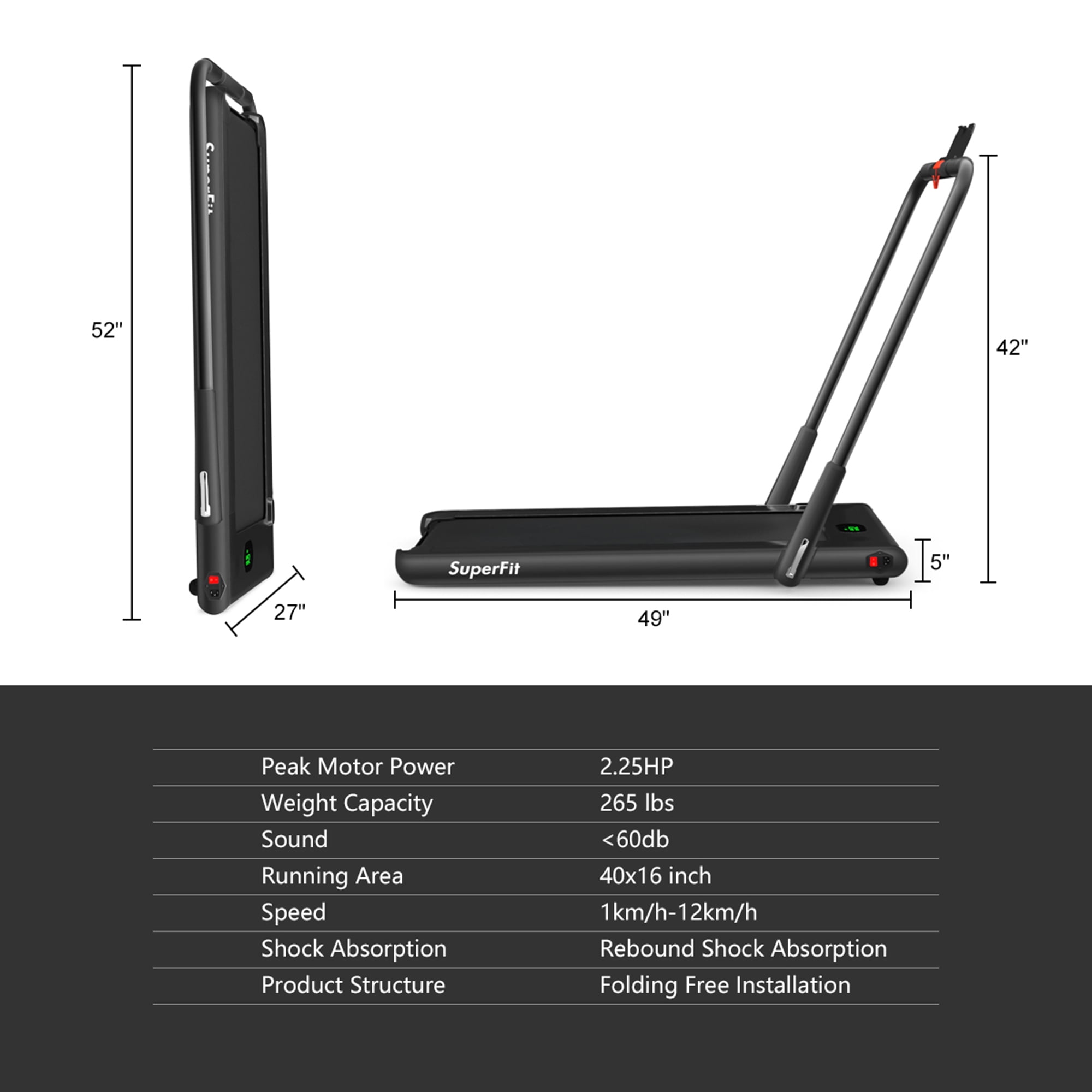 Gymax 2.25HP Under Desk Electric Pad Treadmill Running Machine w/ APP Black