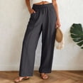 thumbnail image 2 of larppty Women Linen Pants Straight Wide Leg Casual Palazzo Pants with Pockets High Elastic Drawstring Waist Long Loose（Dark Gray， L）, 2 of 9