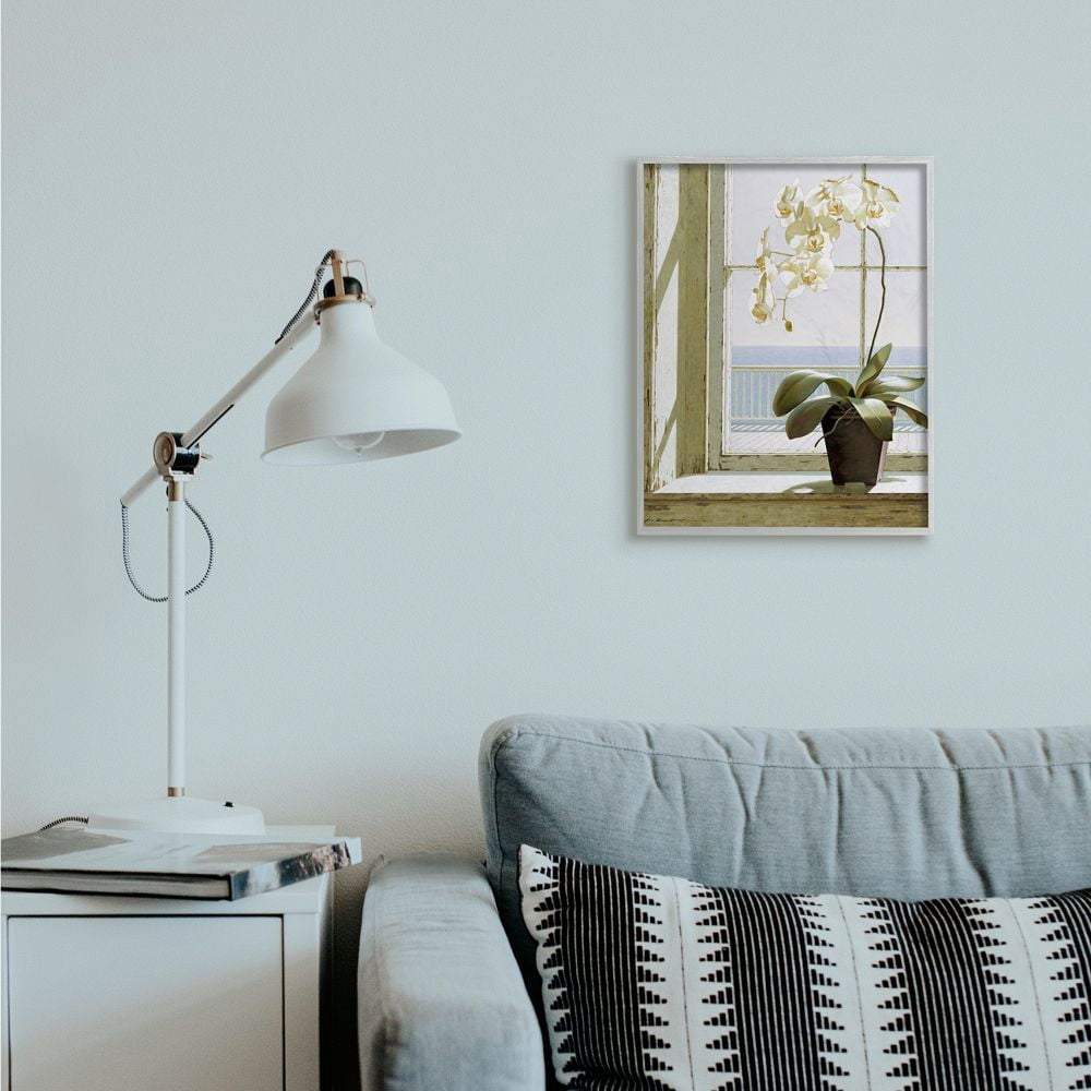 Stupell Industries White Orchid in Window Realistic Coastal Painting Framed Wall Art Design by Zhen-Huan Lu, 16" x 20", Gray Framed