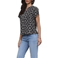 thumbnail image 4 of Blusas casuales para mujeres, manga corta, cuello en V, bordado de ojales, blusa elegante, XS, negra, 4 of 6