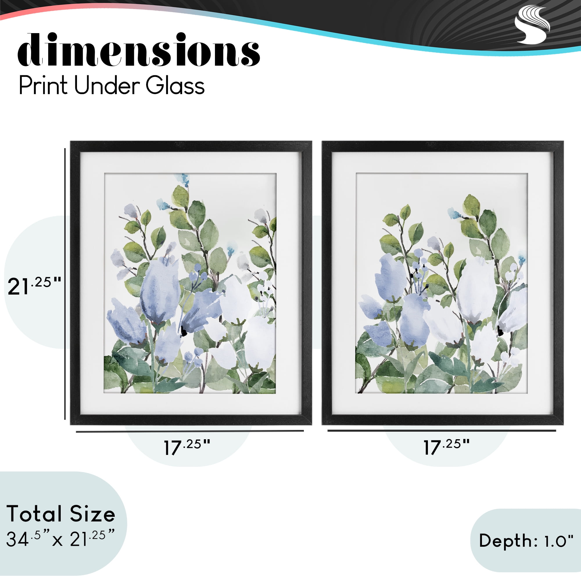 Stupell Industries Blue Spring Watercolors 2 Piece Black Framed Print Under Glass Set, design by Kim Allen