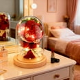 thumbnail image 2 of Qoosea Eternal Red Rose Bouquet in Glass Dome, 9 Pcs Artificial Flower with Fairy Lights Wood Base for Home Decor, Mothers Day Gifts for Mom, Birthday Gifts, 2 of 9