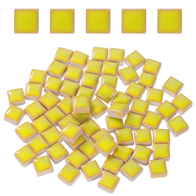 205 piezas de azulejos de cerámica cuadrada, azulejos de mosaico manchados a granel para manualidades de arte (200 g, amarillo claro)