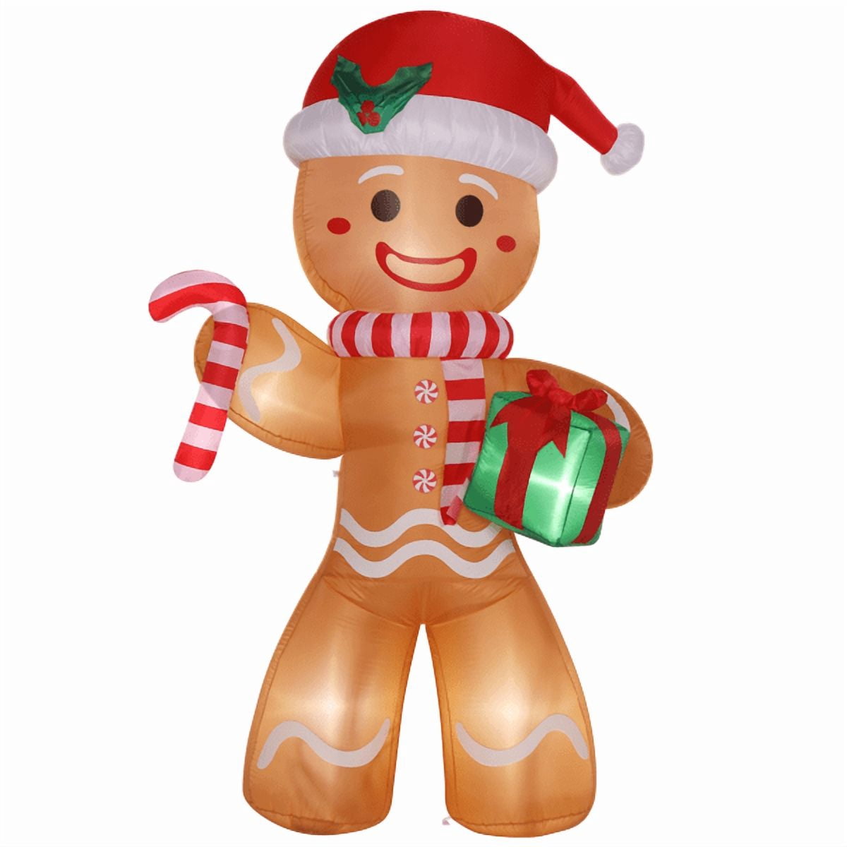 Alvantor 8 ft Inflatable Gingerbread Man with Gift Box, Candy Cane and 5 LED Lights, Christmas Yard Decoration