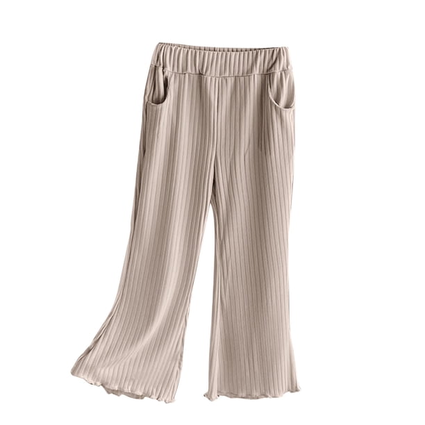 Odeerbi 1-10 Años Niñas Hielo Seda Pantalones Acampanados Lechuga Recortar Pantalones Pantalón Lindo Color Sólido Transpirable Pantalones