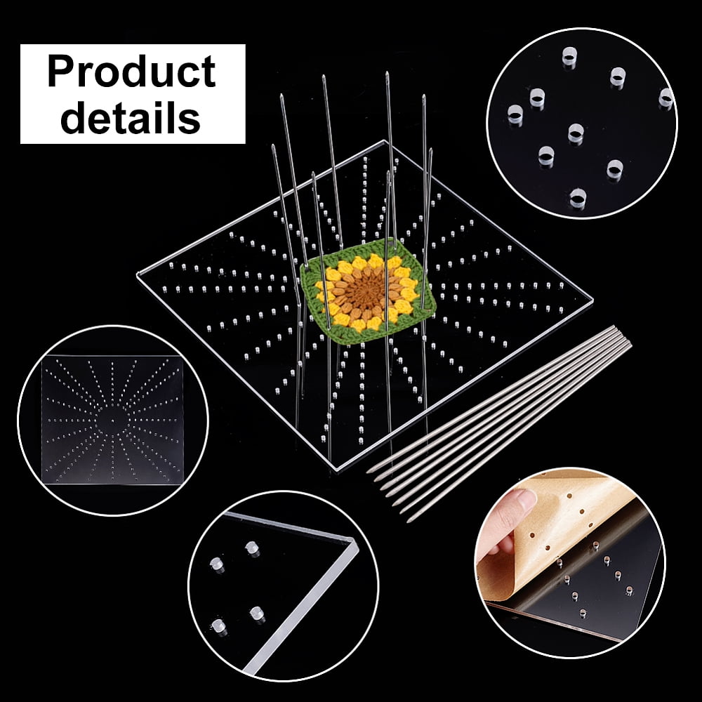 Acrylic Crochet Blocking Board Knitting Loom with Stainless Steel Pin for Making Cushions Scarves Hats Headbands Shawl Clear Board: 30x30x0.45cm