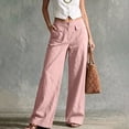 thumbnail image 3 of hlysgo Womens Wide Leg Linen Pants Trendy Straight Leg High Waisted Dress Pants Business Casual Work Trousers with Pockets Pink,M, 3 of 5