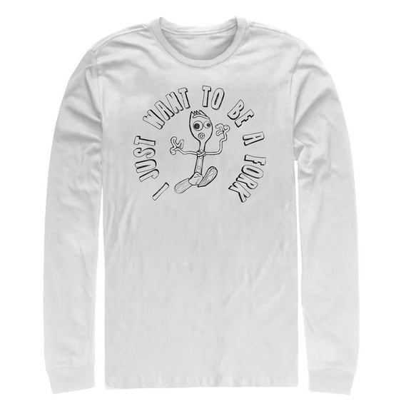Men's Toy Story Want to be Forky  Long Sleeve Shirt White Small