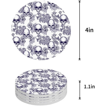 

FMSHPON Halloween Skull Roses Skeleton Scary Eyes Set of 4 Round Coaster for Drinks Absorbent Ceramic Stone Coasters Cup Mat with Cork Base for Home Kitchen Room Coffee Table Bar Decor