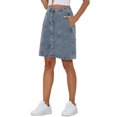 thumbnail image 4 of INSPIRE CHIC Women's Denim Skirts Solid Color A-Line High Waist Button Front Casual Jean Skirt L Light Grey Blue, 4 of 6