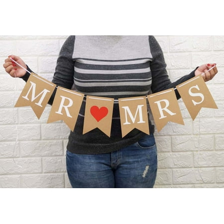 Inkdotpot Pre-Assembled Bunting FlagsMr & MrsKraft Bunting BannerWeddingParty Supplies