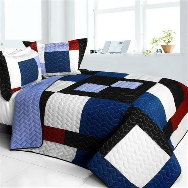 Your Imagine - Vermicelli-Quilted Patchwork Quilt Set Full & Queen Size - Blue