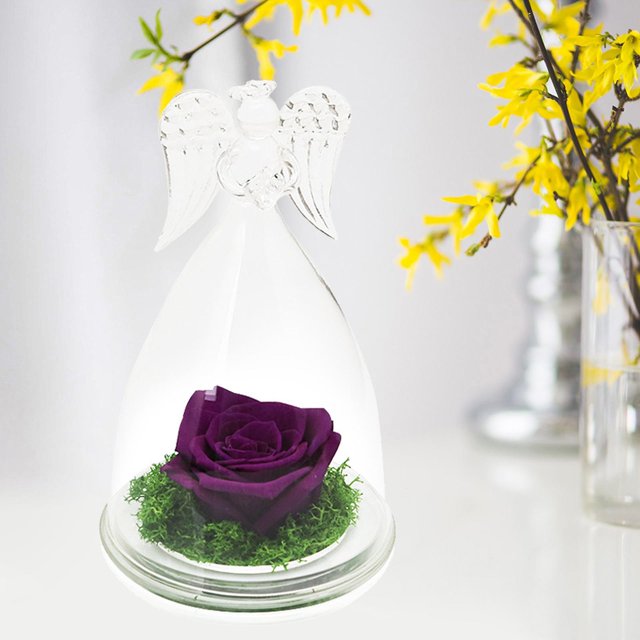 Flores preservadas Regalos de cumpleaños de Navidad para mujeres, Ángeles con rosas para bodas Regalos de Acción de Gracias Púrpura BLESIY Estatuilla de ángel