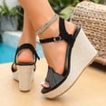 thumbnail image 4 of Rokment Womens Glitter Rhinestones Espadrilles Wedge Sandals Elegant Trendy Open Toe Ankle Strap Platform Chunky High Heels Beach Summer Casual Dressy Shoes for Bride Wedding Black Size 6.5, 4 of 6