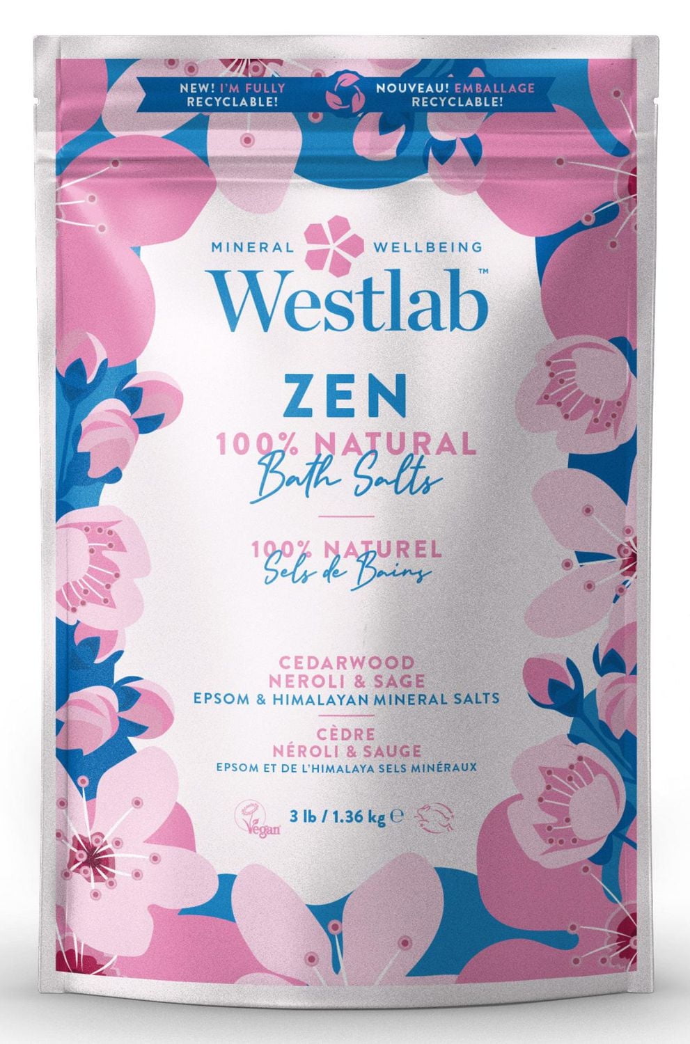 Westlab Zen - Epsom & Himalayan Bathing Salts with Cedarwood, Neroli & Sage Oils | 100% natural, 100% vegan, 100% cruelty-free, 1.36Kg (3lb)