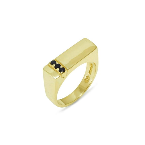 LBG British Made 14k Yellow Gold Natural Sapphire Mens Band Ring - 25 size options - Size 7.5