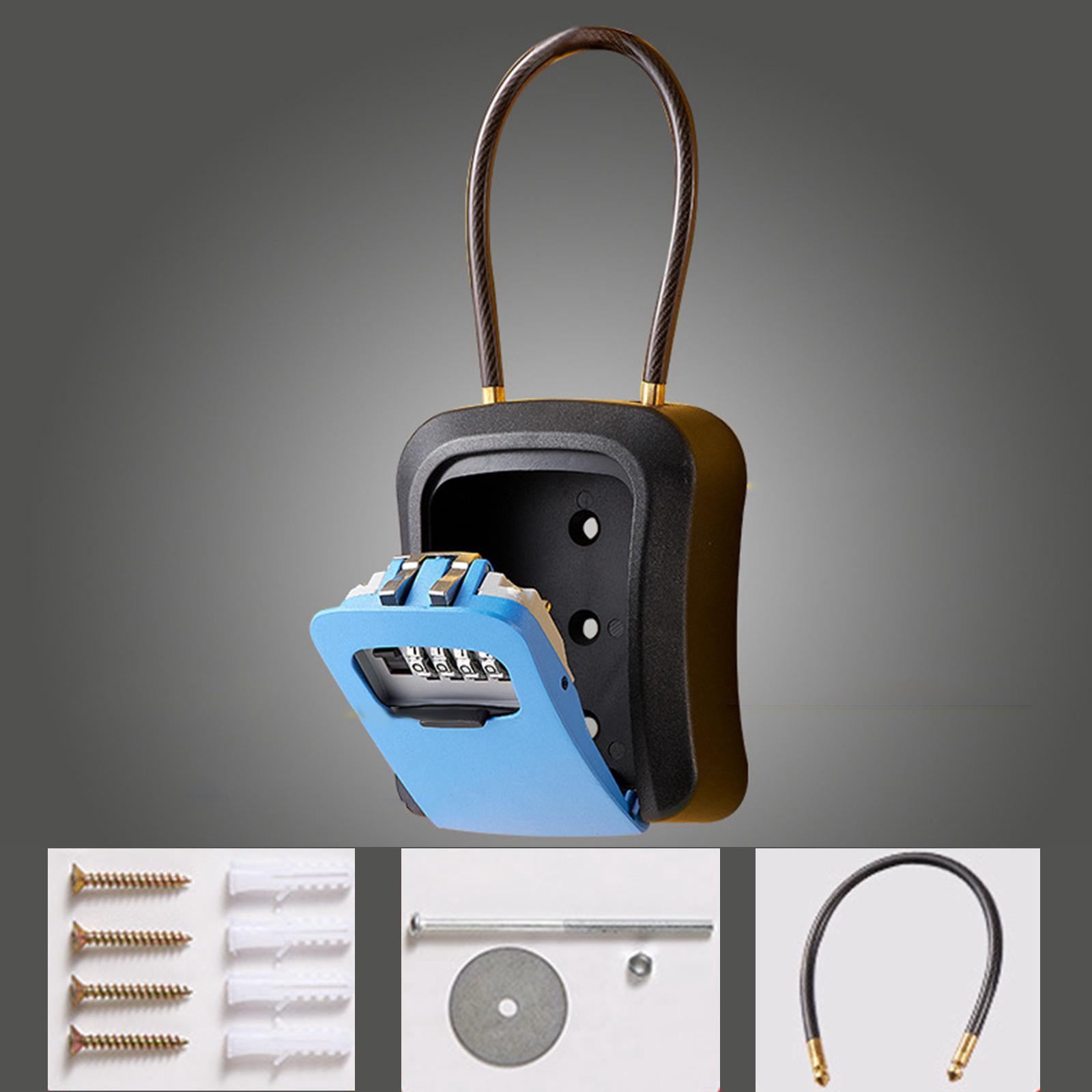 Colaxi Box Key Security Box with 4 Digit Combination Steel Cable Shackle Weatherproof Portable for Door Knob or Car Durable Blue