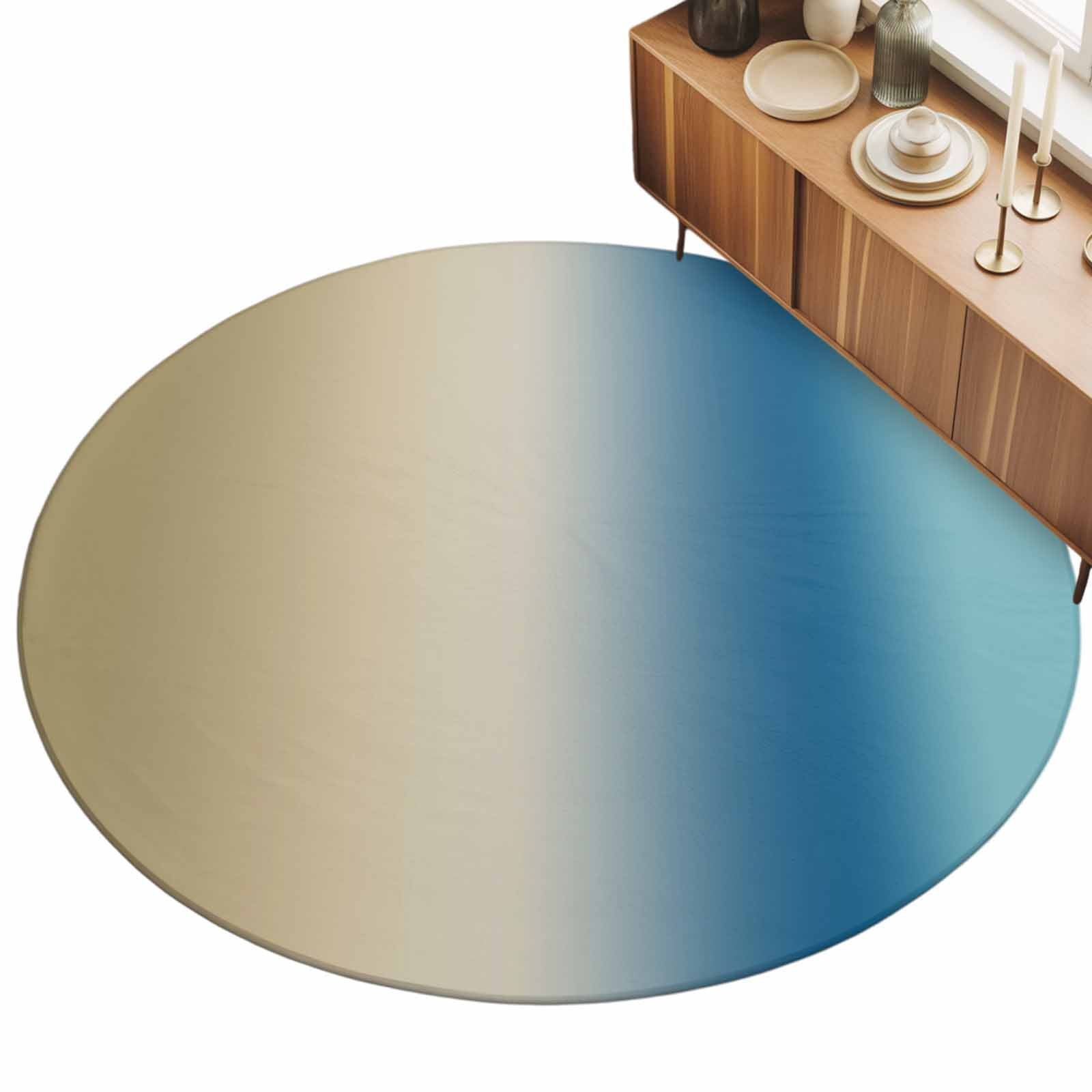 Round Area Rugs 4Ft, Blue Beige Ombre Non-Slip Washable Circle Rugs Carpet, Contemporary Art Abstract Aesthetics Indoor Outdoor Rug Floor Mats Throw Runner for Bedroom Living Room Bathroom