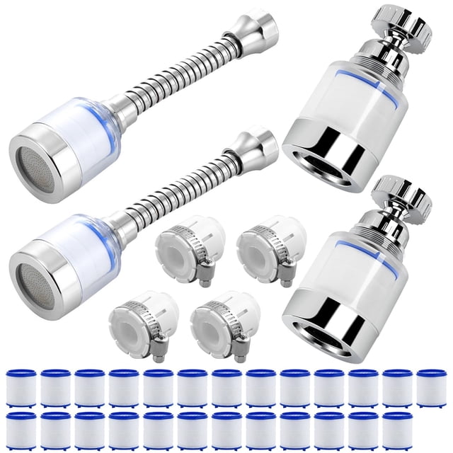 Purificador de agua, Filtro de agua para llave, Filtro de montaje de llave giratorio de 360 grados con 25 Elementos Filtrantes, 2 Modo de Flujo de Agua (Combinación de Elementos Filtrantes)