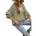 thumbnail image 4 of Liacowi Women Juniors Knit Cardigan Long Sleeve Sweater Striped Knitwear Coat Fall Casual Tops Loose Outwear for Teen, 4 of 9