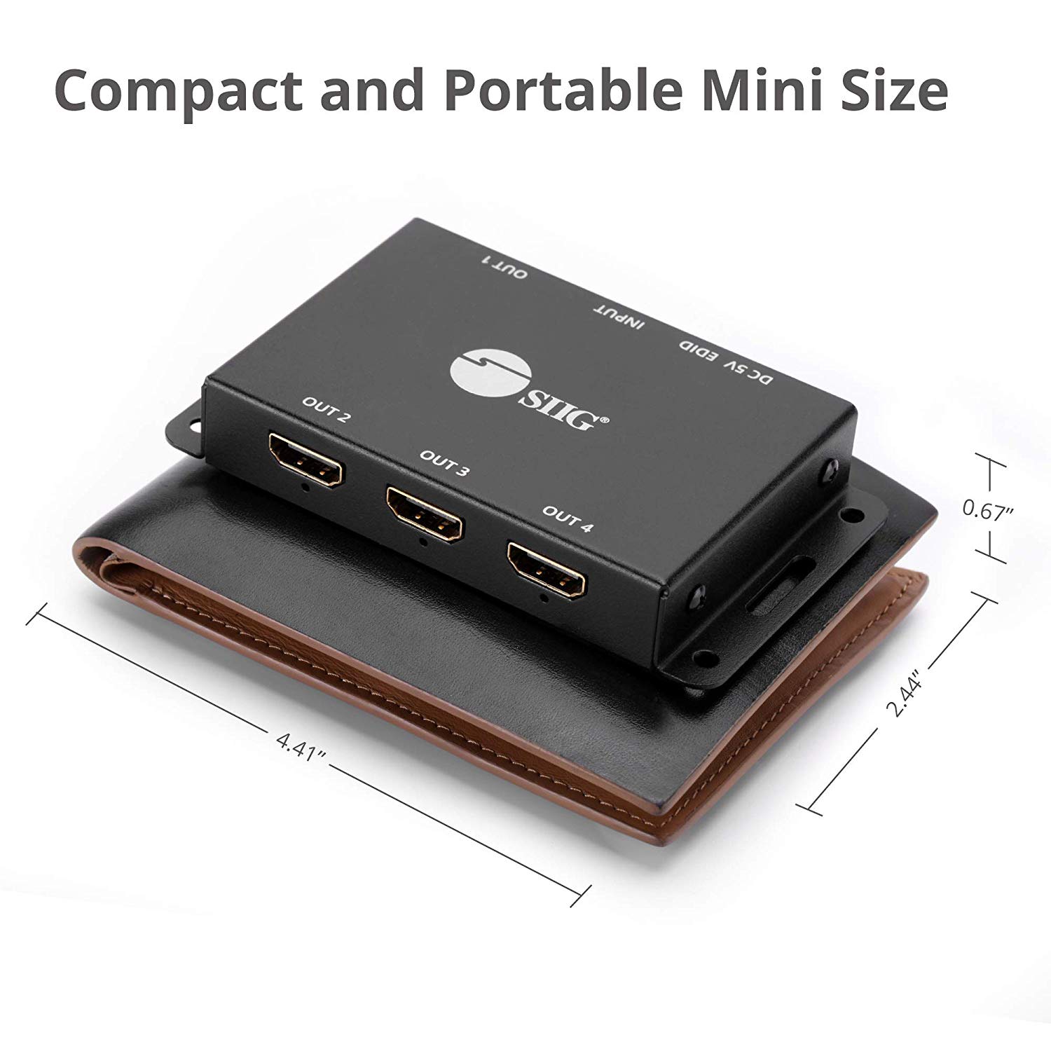 SIIG 2 Port HDMI Mini Splitter Amplifier with EDID Management 3840x2160  60Hz - video/audio splitter - 2 ports - TAA - CE-H23K11-S1 - Audio & Video  Cables 