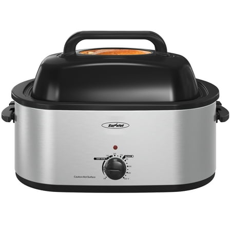 Sunvivi 24 Quart Electric Turkey Roaster Oven with Visible Glass Lid,Removable Pan & Rack, Stainless Steel, Silver