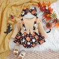 thumbnail image 2 of Byoo Girl's Halloween Pumpkin Ghost Star Print Jumpsuit Long Sleeve Crew Neck Onesies Daily Matching Hats,Red, 2 of 8