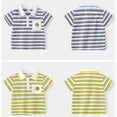 thumbnail image 3 of LYMAYTER 2-10Y Kids T-Shirt Boys Short Sleeve Tees Tops Toddler Stripe Pullover Tees down Collar Buttons T-Shirt Tops Cotton Fashion Casual T, 3 of 8