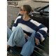 thumbnail image 2 of BKQU, suéter elegante de punto a rayas para mujer, jerséis holgados informales de manga larga con cuello redondo para mujer, jersey de punto de calle para invierno 2024, 2 of 5