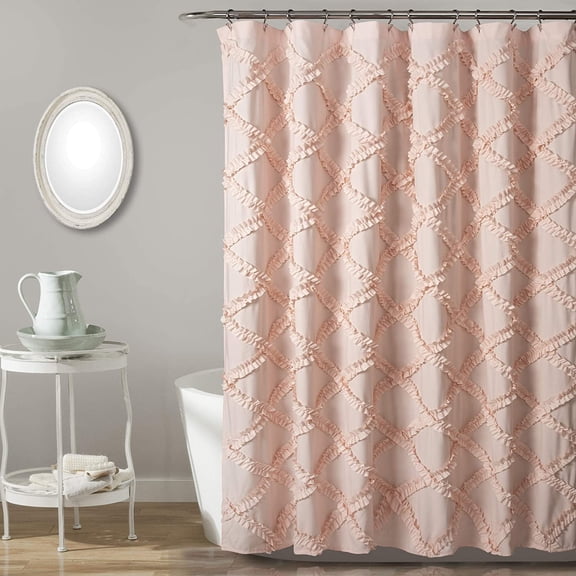 CAILDANL - Shower Curtain, Textured Bathroom Essentials, Vintag Home Decor (Ruffle Diamond White, 72” x 72”)