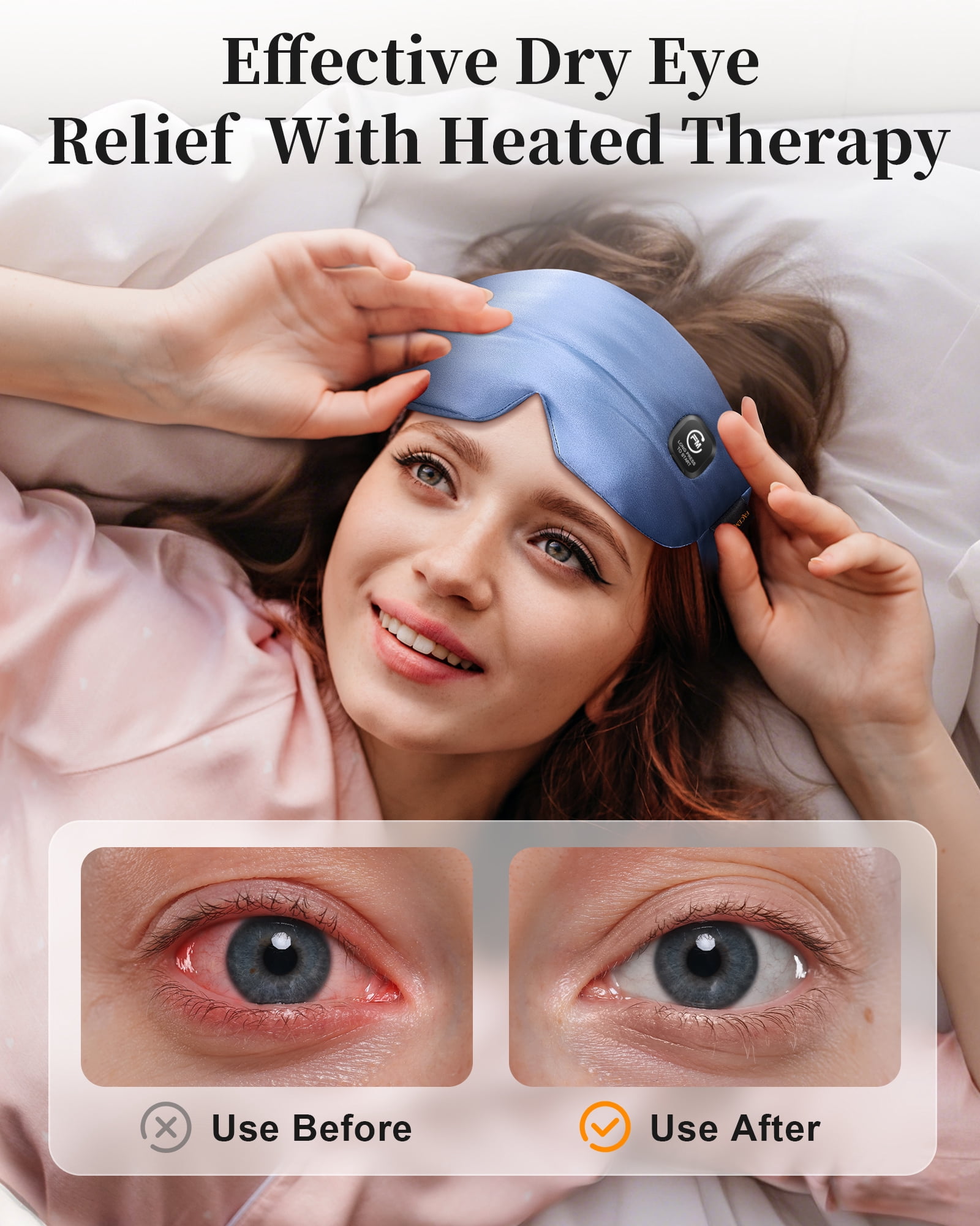 FACEMOON Silk Warm Eye Mask for Dry Eyes Comfort Cordless Moist Heat Therapy Washable Travel Blue