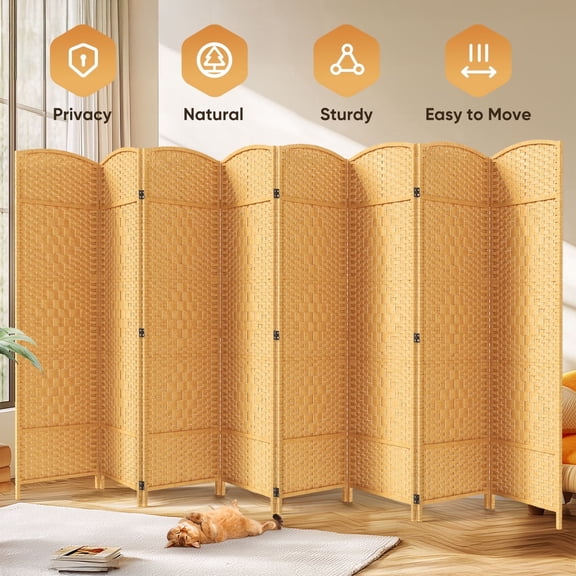 JOSTYLE Room Divider 6ft Tall Extra Wide Privacy Screen, Folding Privacy Screens with Diamond Double-Weave Room Dividers Freestanding Room Dividers Privacy Screens(Yellow, 8-Panel)