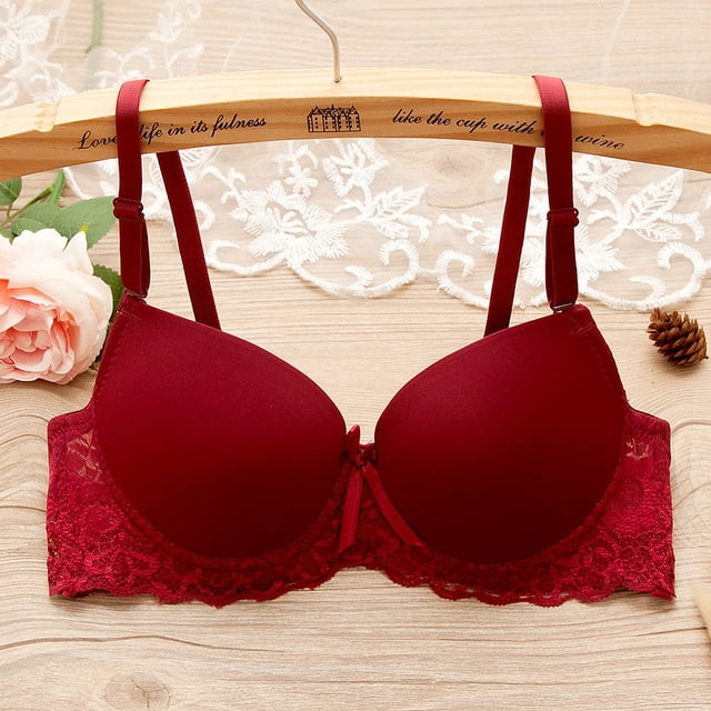 Sujetador push up de mujer, fino y mediano, de color liso, sexy, de encaje brillante