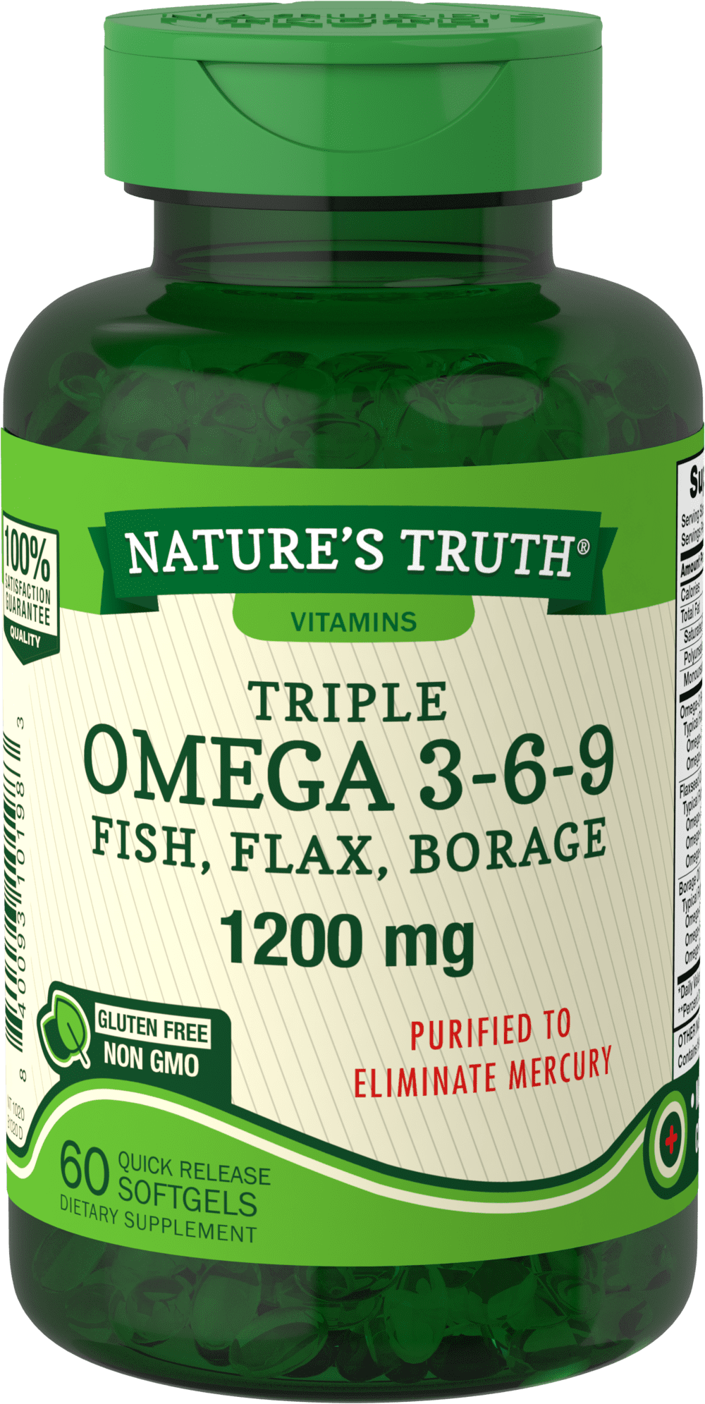Triple Omega 3-6-9 3600 mg | 60 Softgels | Fish, Flax, Borage Oils Supplement | Non-GMO, Gluten Free | By Nature's Truth