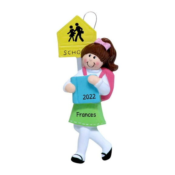 Personalized Back to School Ornaments - 8th Grade Ornament, High School Ornament, First Day of School Gift for Students, Middle School Ornament - Brunette Girl - Free Customization