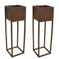 thumbnail image 3 of Sunnydaze Modern Simplicity 8.25" x 8.25" x 27" Square Brown Metal Outdoor Planter 2-Count, 3 of 12